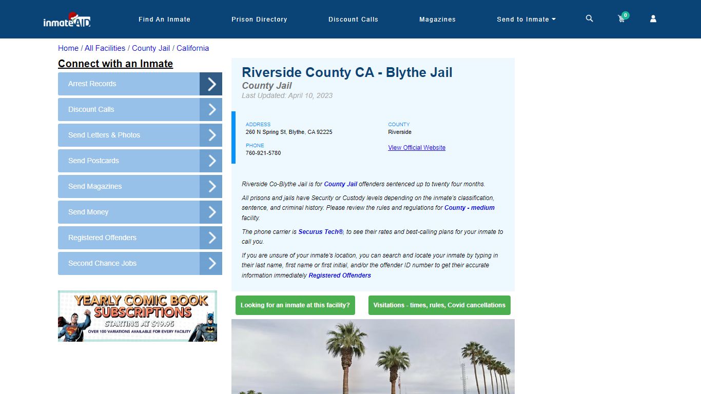 Riverside County CA - Blythe Jail - Inmate Locator - Blythe, CA